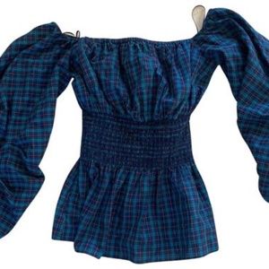 PETERSYN off shoulder smocked peplum top